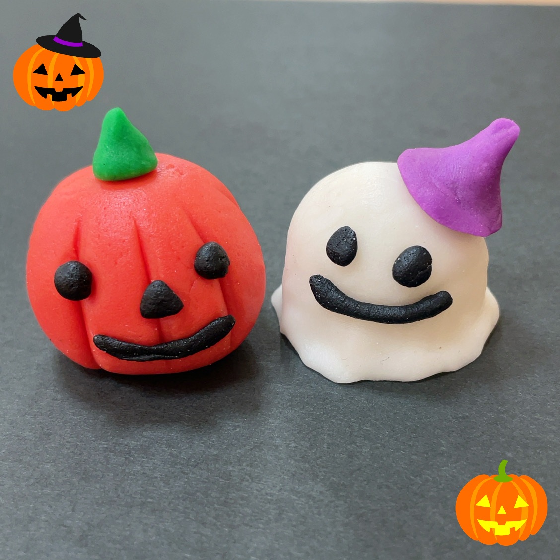 「かんてんねんどでハロウィンおばけとかぼちゃをつくってみよう」