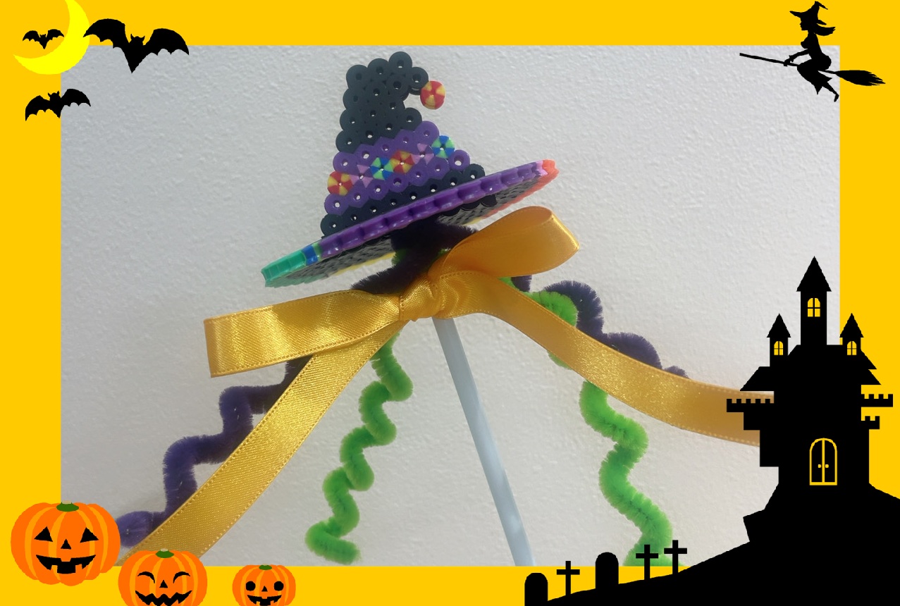 「アイロンビーズでハロウィン帽子のステッキをつくろう」